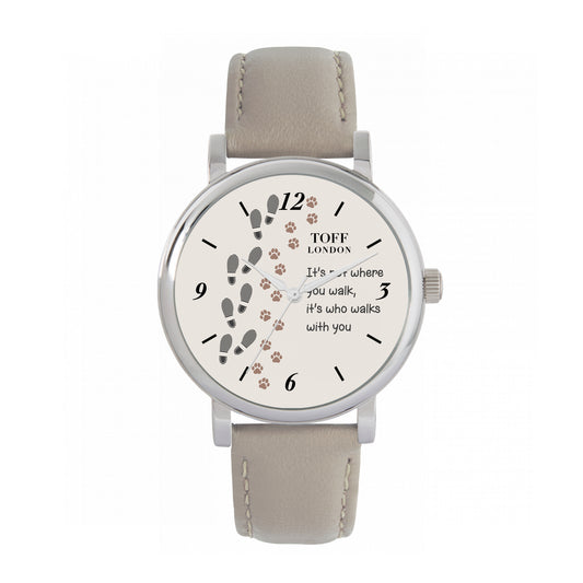 Toff London 38mm Love Dogs Watch - Silver Case & Beige Leather Strap