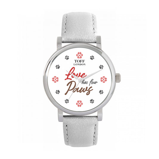 Toff London 38mm Love Dogs Watch - Silver Case & Grey Leather Strap