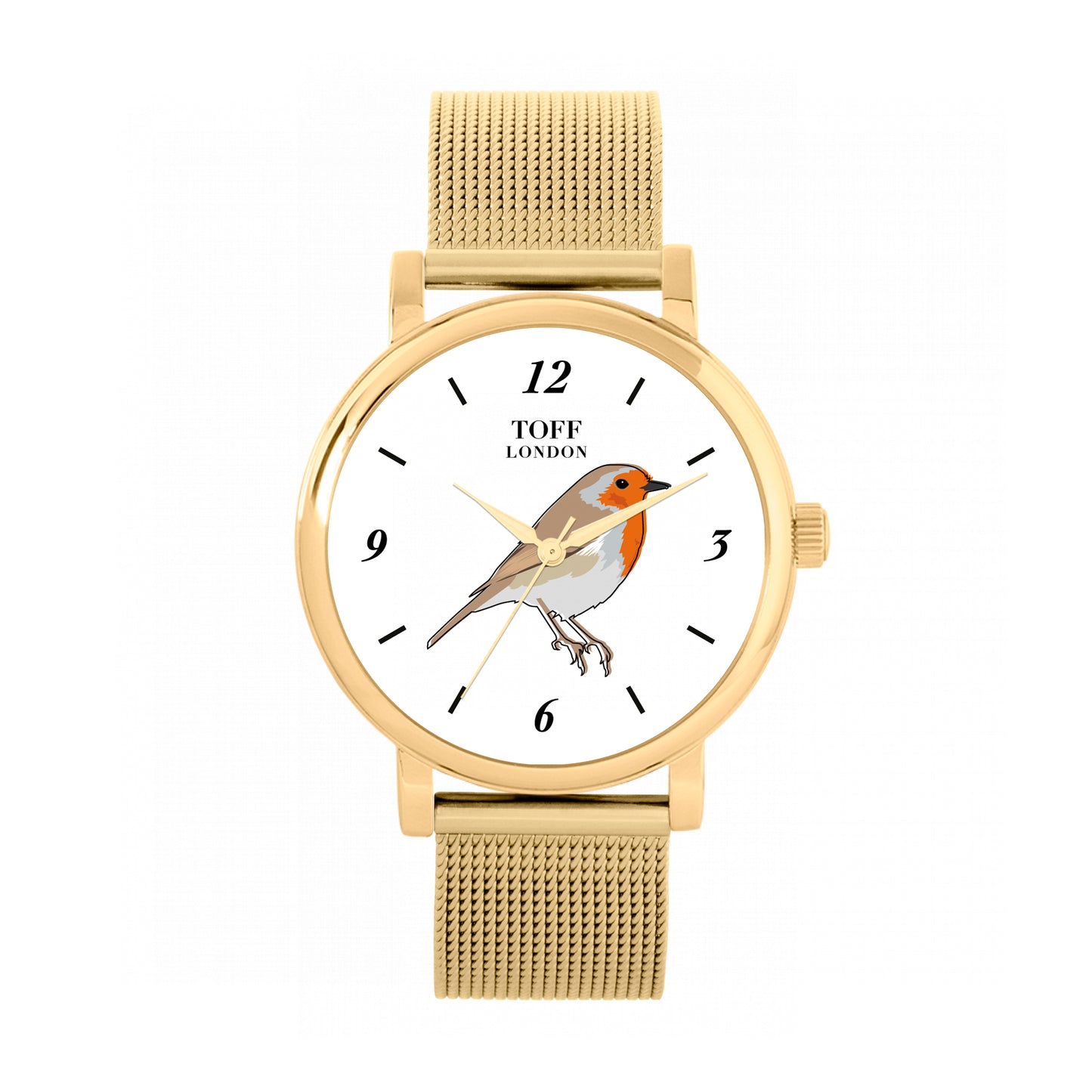Toff London 38mm Single Robin Watch - Gold Case & Stainless Steel Strap