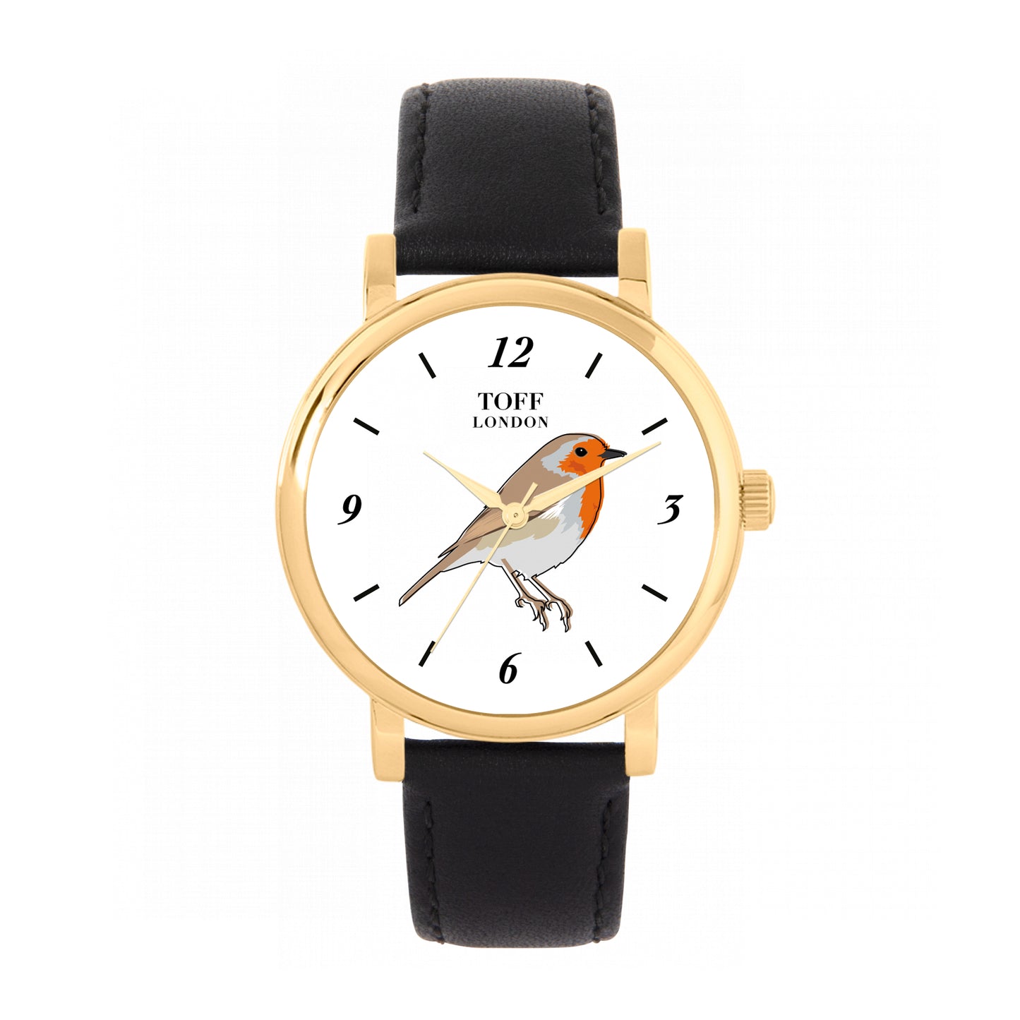 Toff London 38mm Single Robin Watch - Gold Case & Black Leather Strap