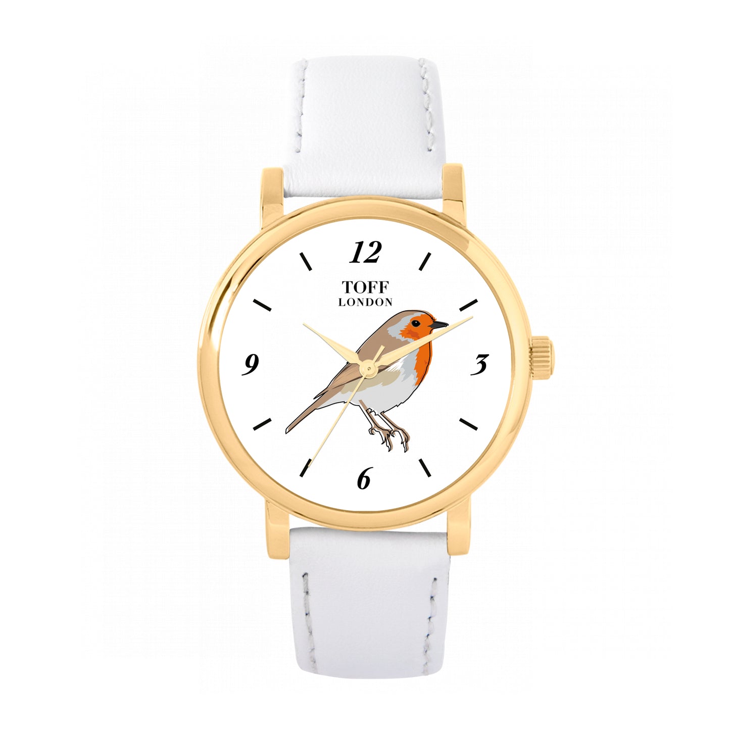Toff London 38mm Single Robin Watch - Gold Case & White Leather Strap