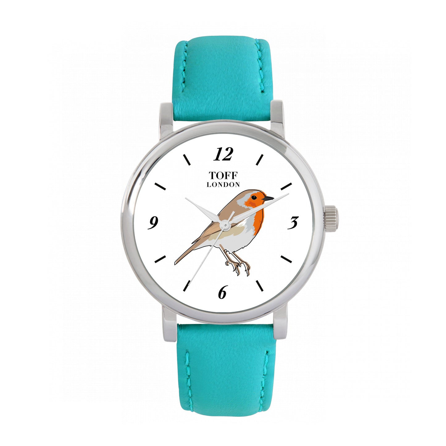 Toff London 38mm Single Robin Watch - Silver Case & Turquoise Leather Strap
