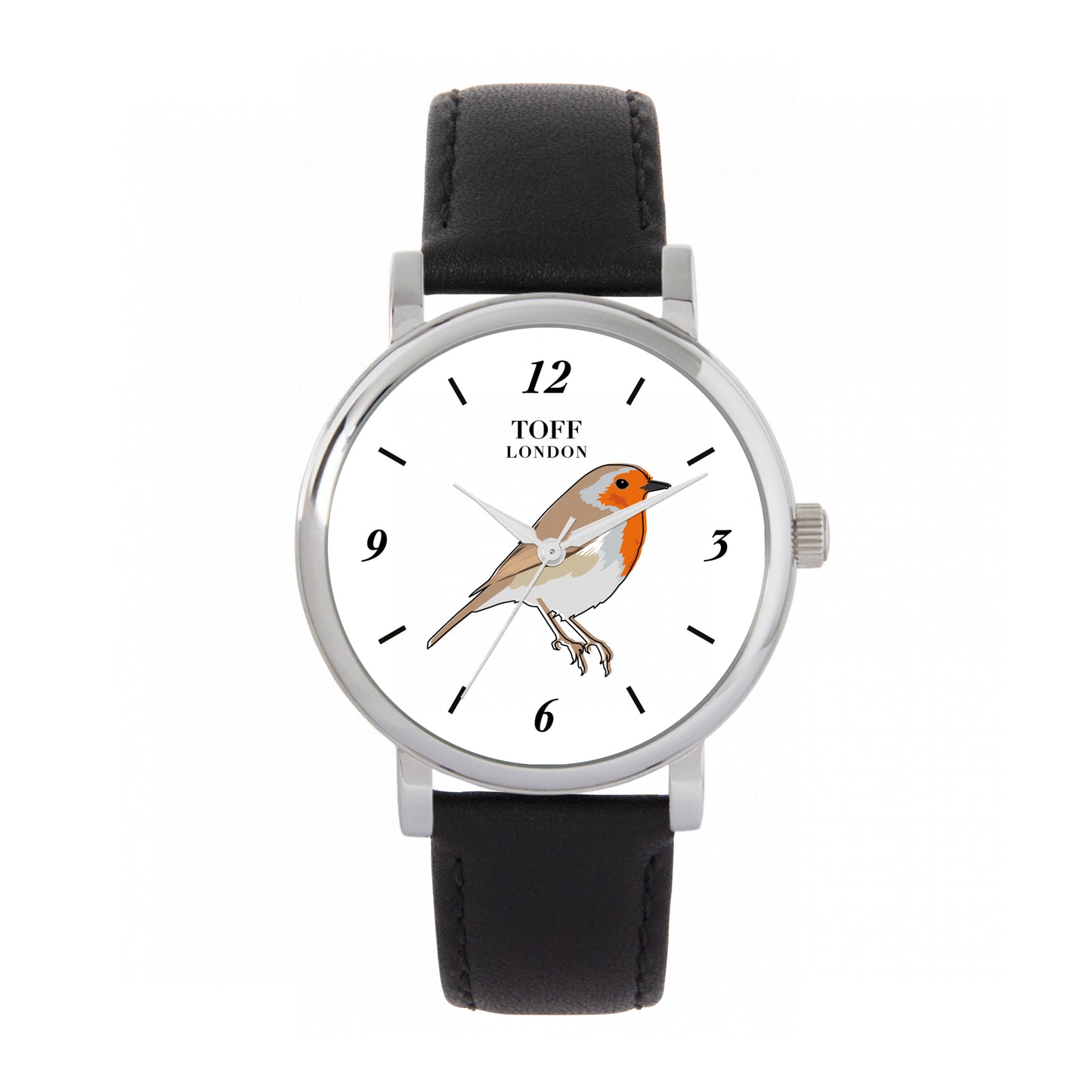 Toff London 38mm Single Robin Watch - Silver Case & Black Leather Strap