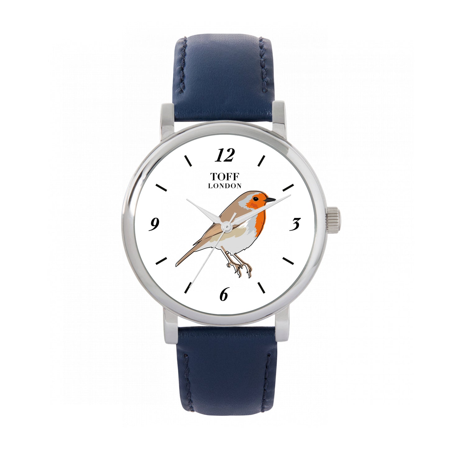 Toff London 38mm Single Robin Watch - Silver Case & Blue Leather Strap