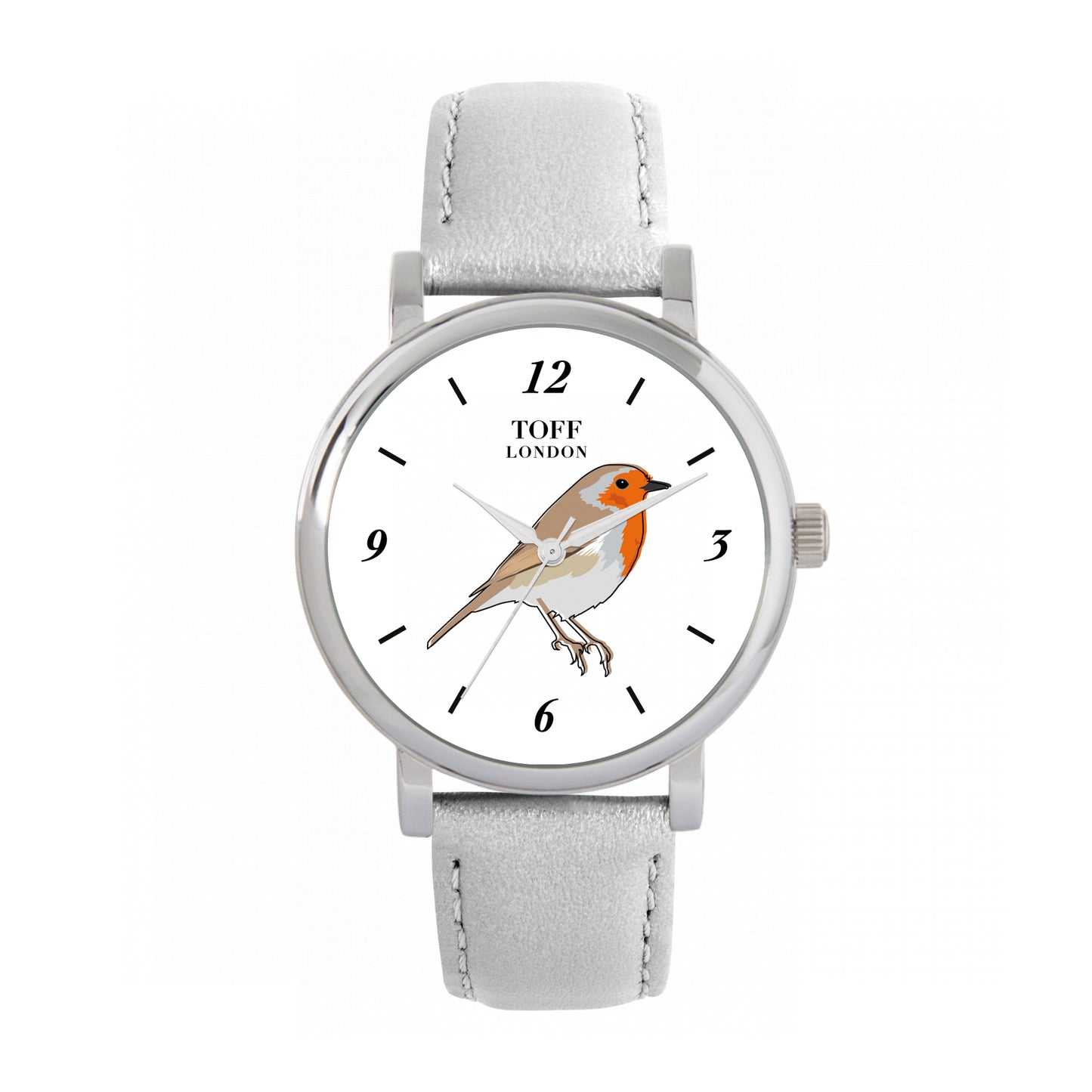 Toff London 38mm Single Robin Watch - Silver Case & Grey Leather Strap