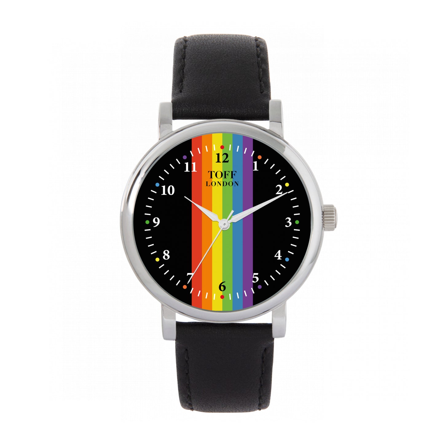 Toff London 38mm Pride Linear Flag Watch Watch - Silver Case & Black Leather Strap