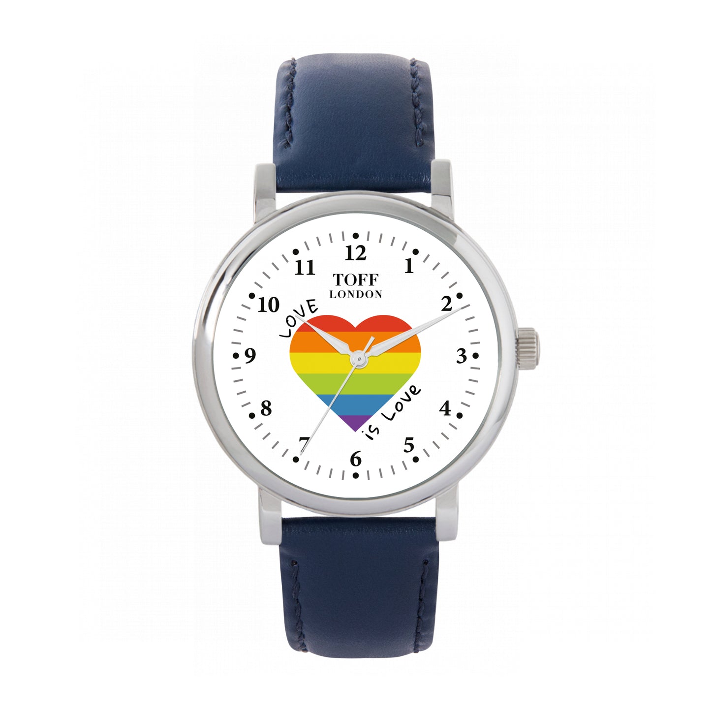 Toff London 38mm Pride Heart Watch Watch - Silver Case & Blue Leather Strap