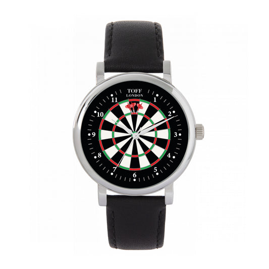 Toff London 38mm Darts Watch Watch - Silver Case & Black Leather Strap