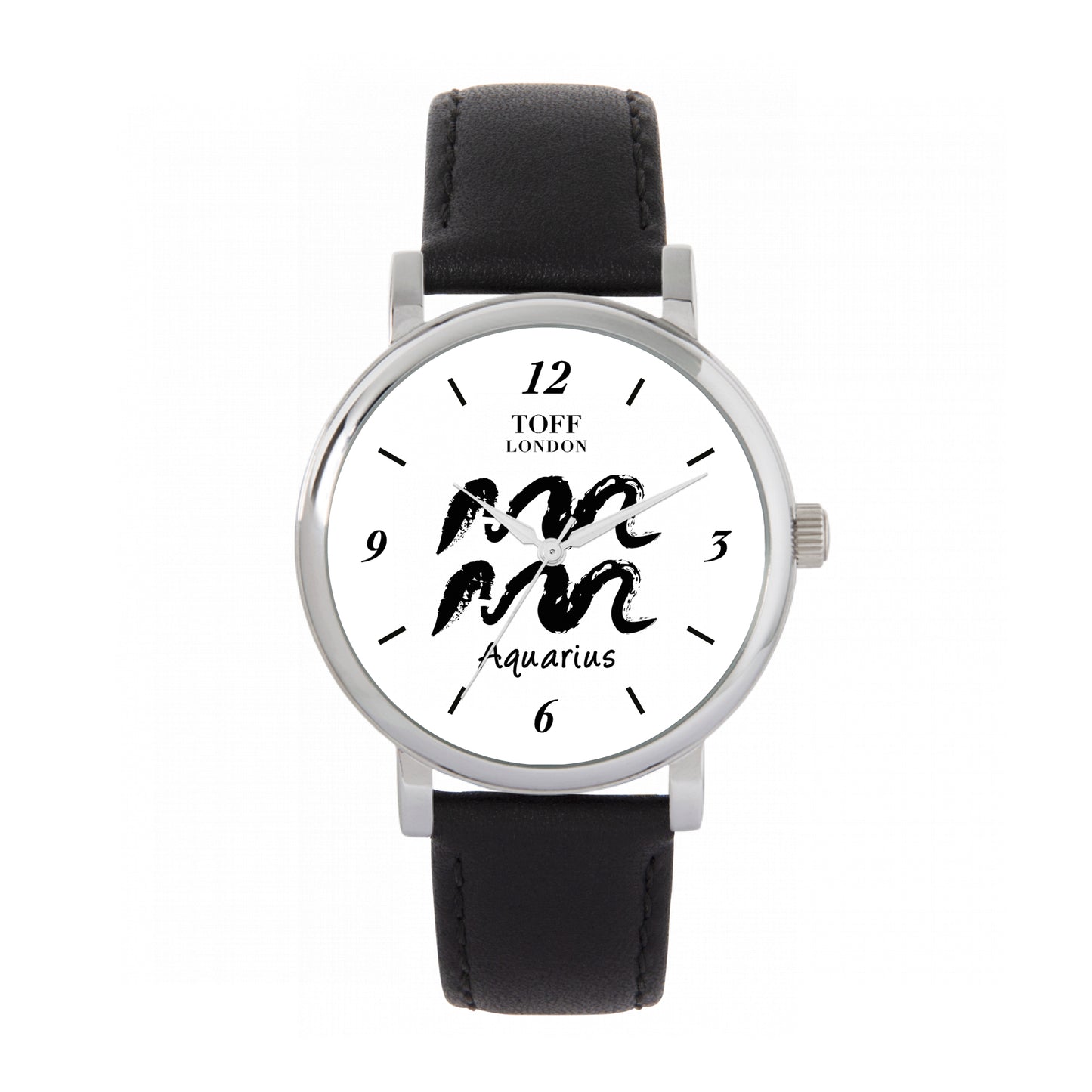 Toff London 38mm Aquarius Watch - Silver Case & Black Leather Strap