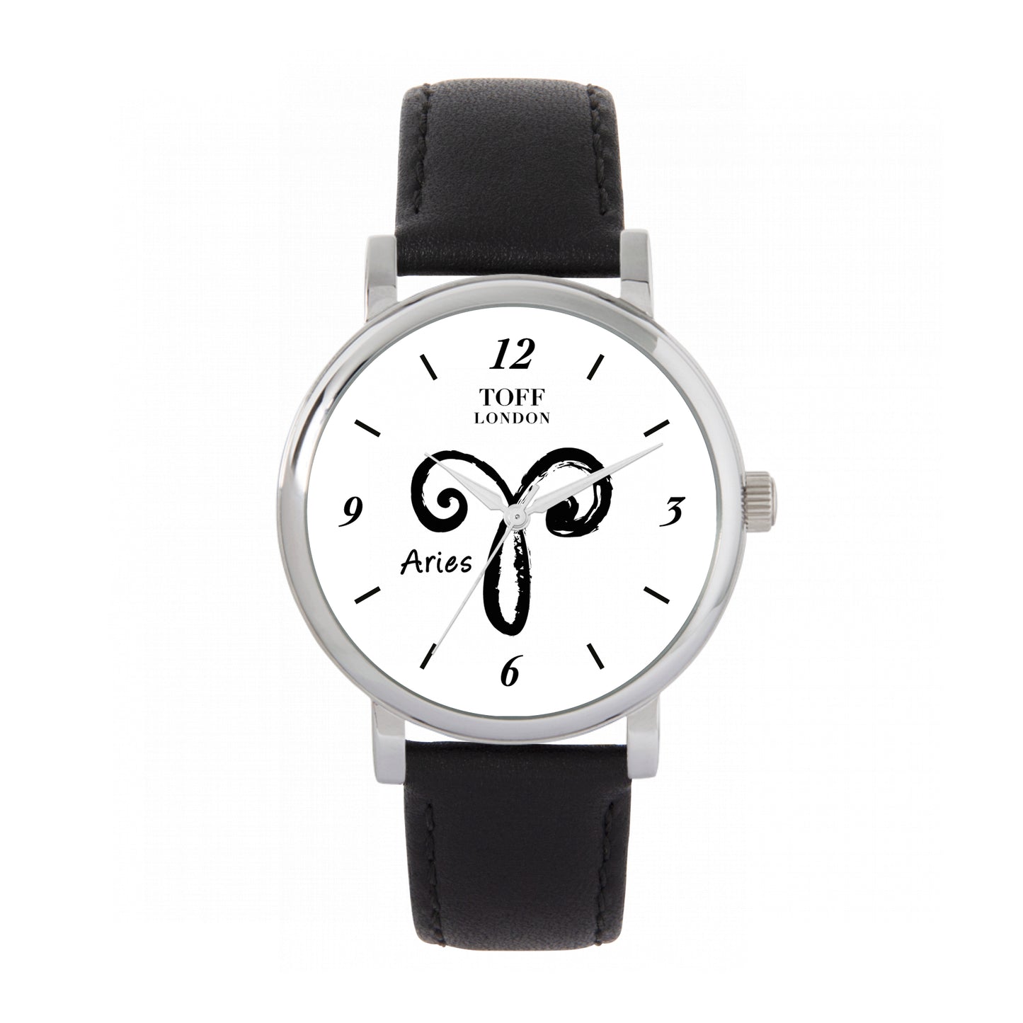 Toff London 38mm Aries Watch - Silver Case & Black Leather Strap