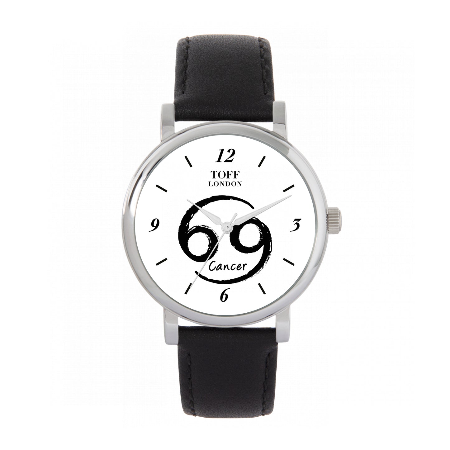 Toff London 38mm Cancer Watch - Silver Case & Black Leather Strap