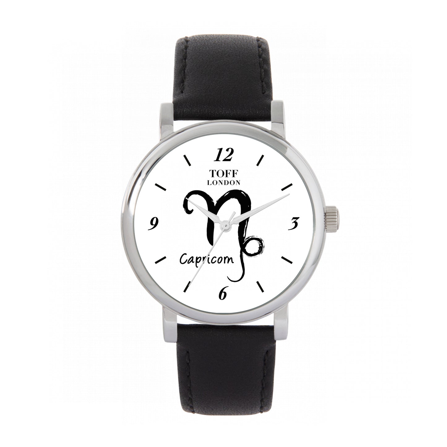 Toff London 38mm Capricorn Watch - Silver Case & Black Leather Strap