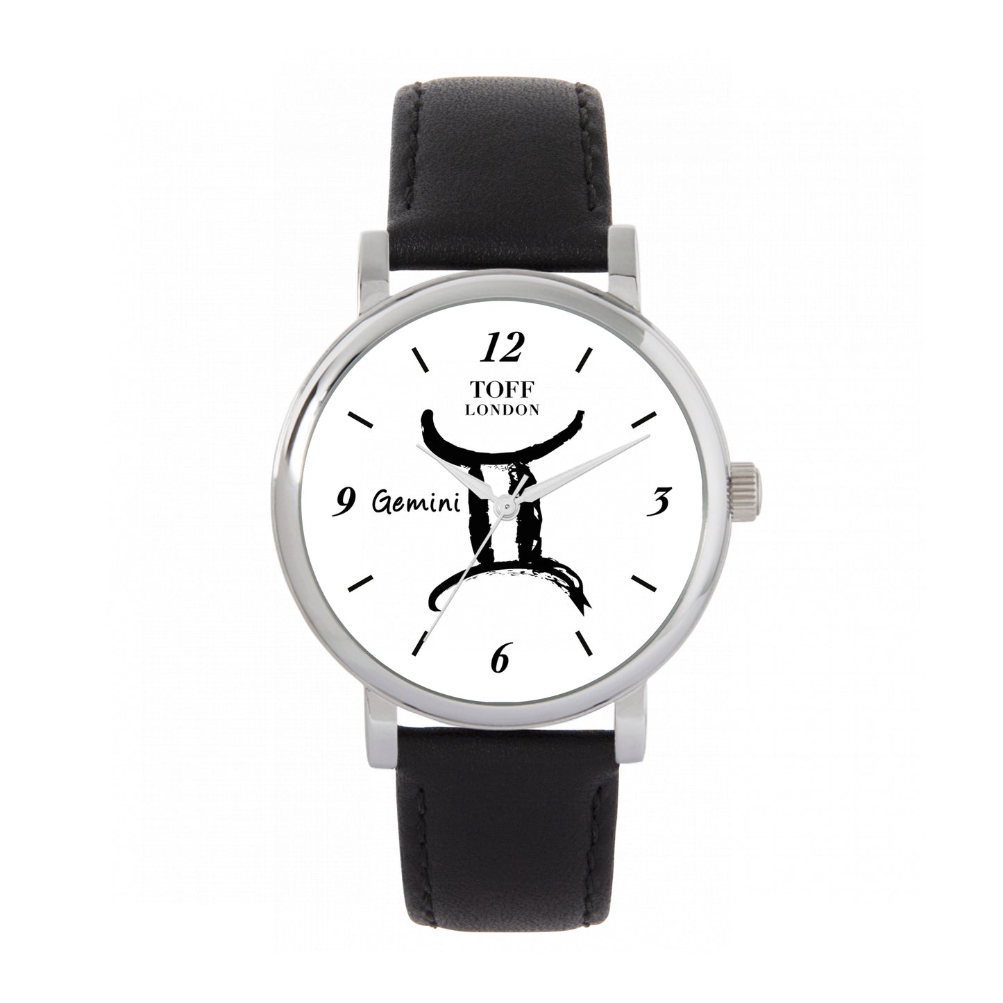 Toff London 38mm Gemini Watch - Silver Case & Black Leather Strap