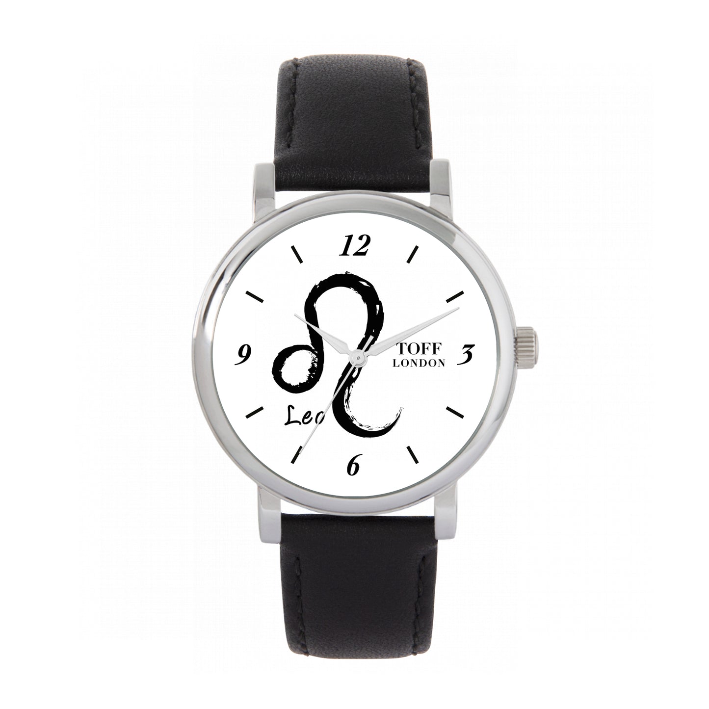 Toff London 38mm Leo Watch - Silver Case & Black Leather Strap