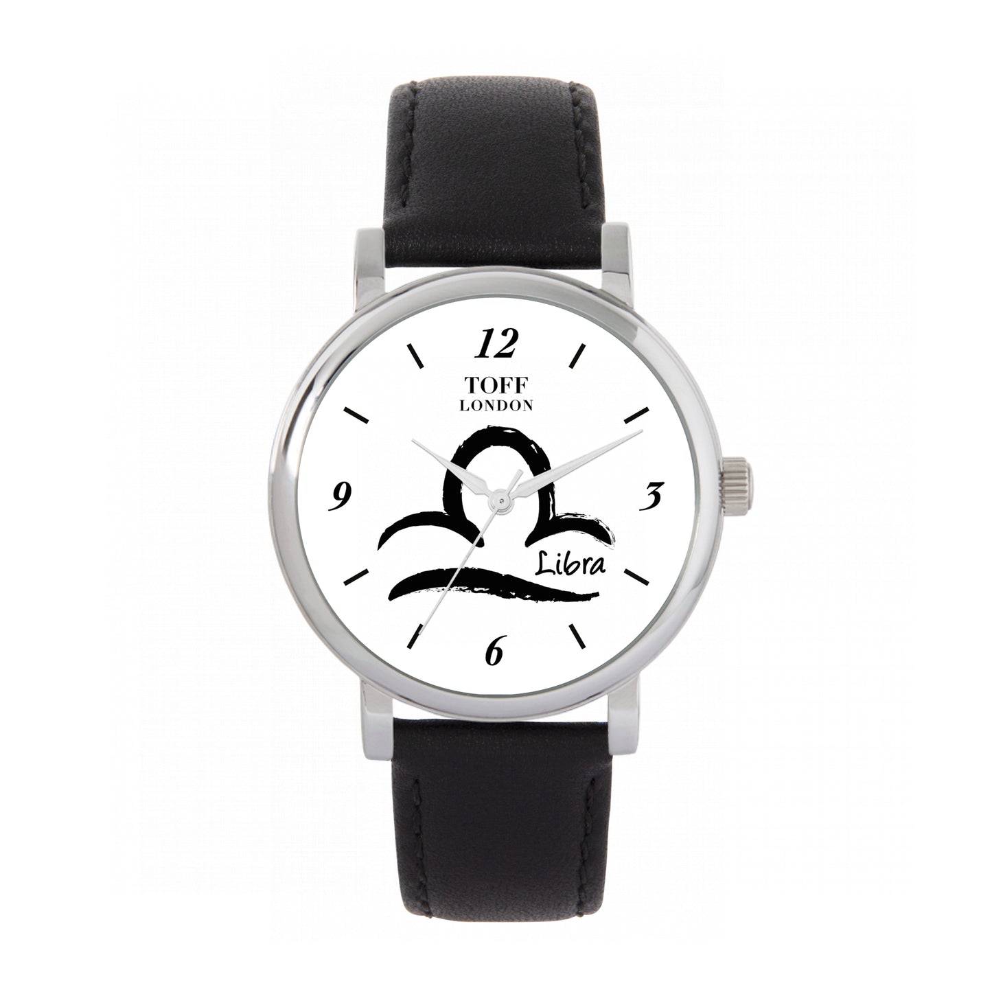 Toff London 38mm Libra Watch - Silver Case & Black Leather Strap