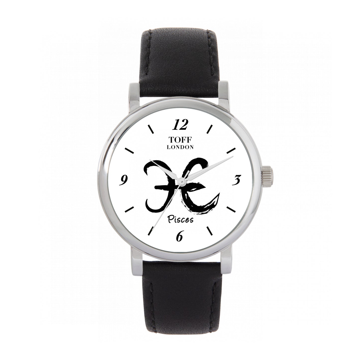 Toff London 38mm Pisces Watch - Silver Case & Black Leather Strap
