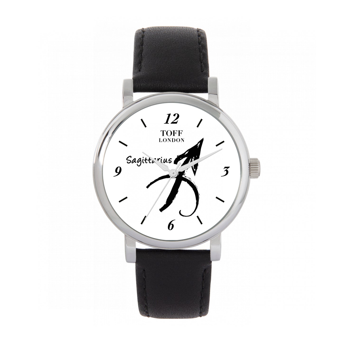 Toff London 38mm Sagittarius Watch - Silver Case & Black Leather Strap