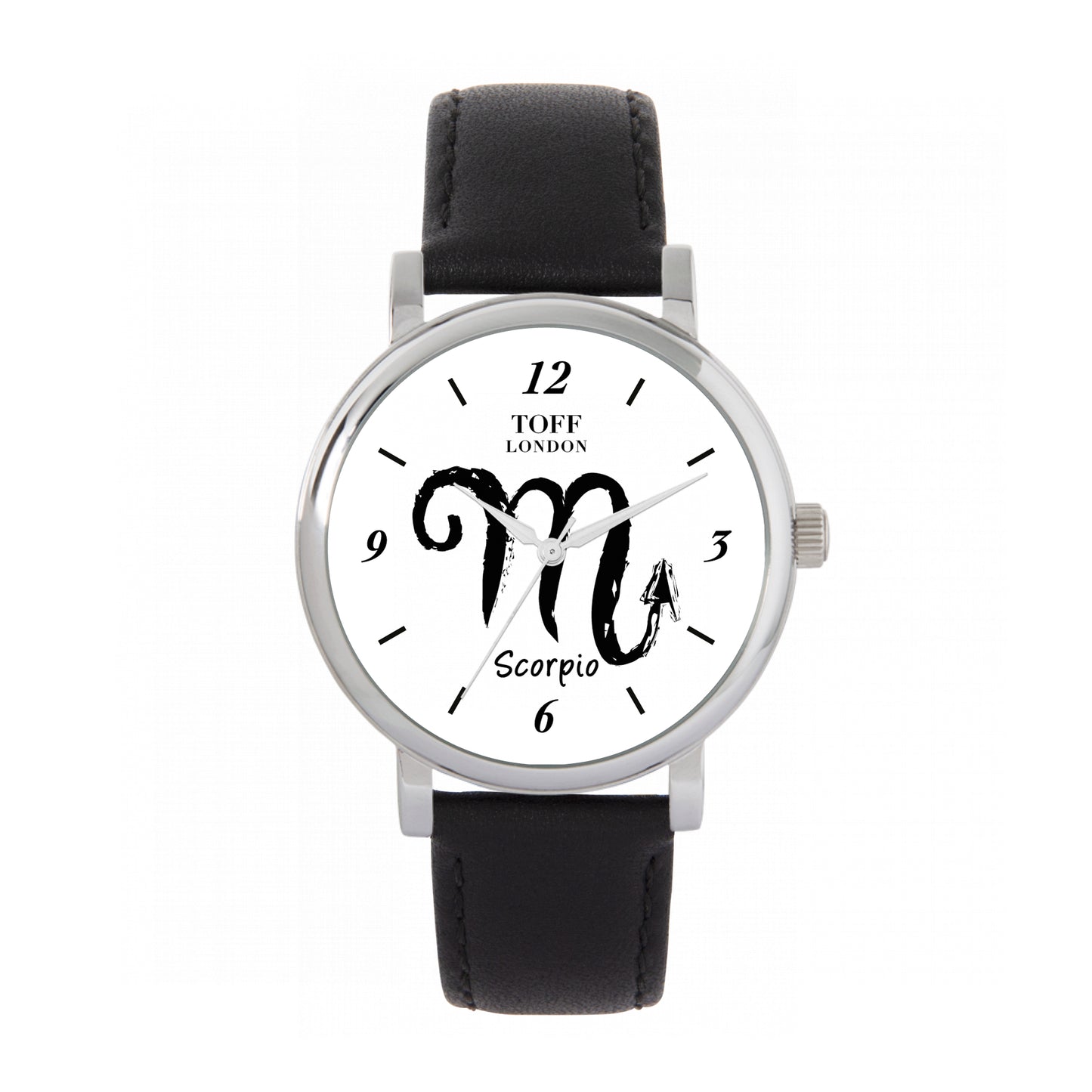 Toff London 38mm Scorpio Watch - Silver Case & Black Leather Strap