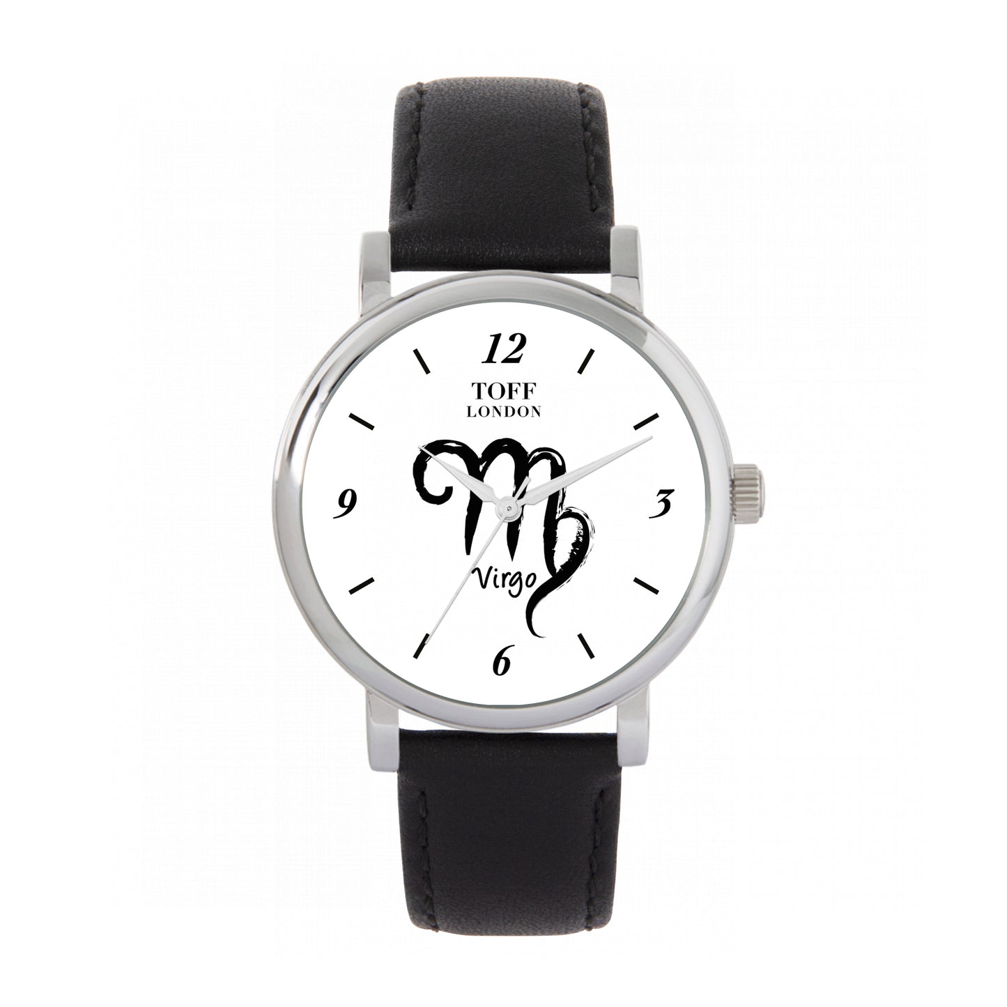 Toff London 38mm Virgo Watch - Silver Case & Black Leather Strap