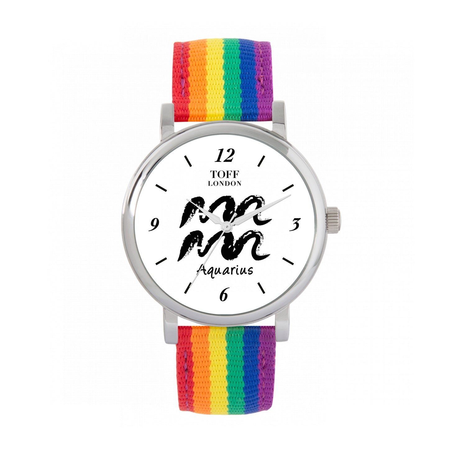 Toff London 38mm Aquarius Watch - Silver Case & Rainbow Nylon Strap