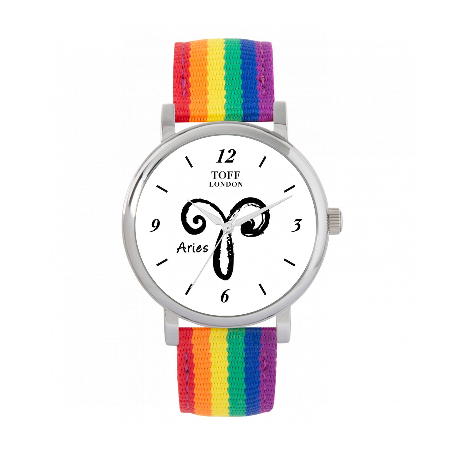 Toff London 38mm Aries Watch - Silver Case & Rainbow Nylon Strap