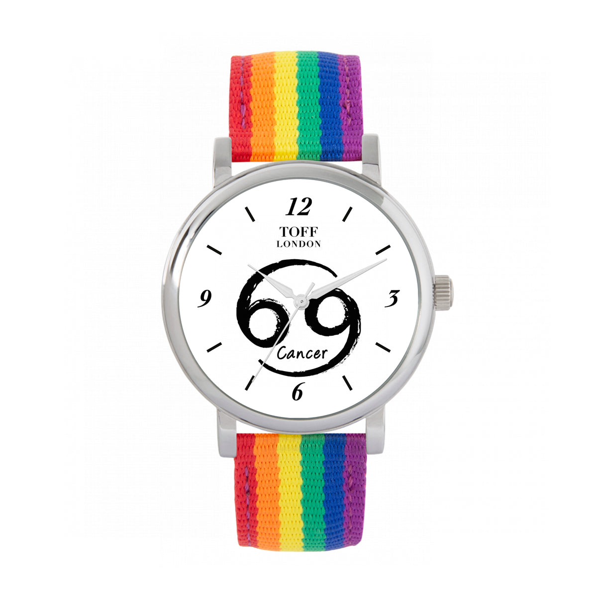 Toff London 38mm Cancer Watch - Silver Case & Rainbow Nylon Strap