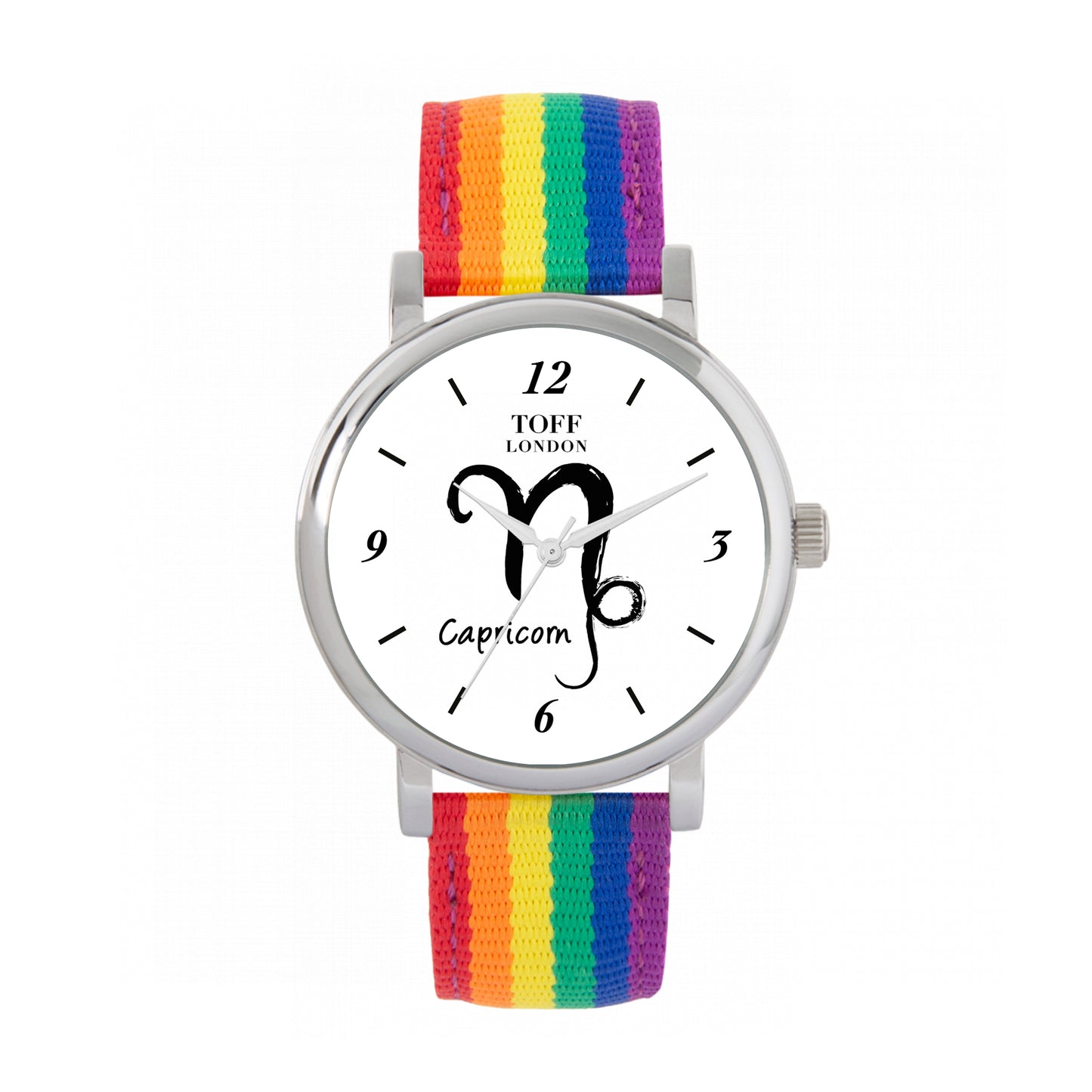 Toff London 38mm Capricorn Watch - Silver Case & Rainbow Nylon Strap