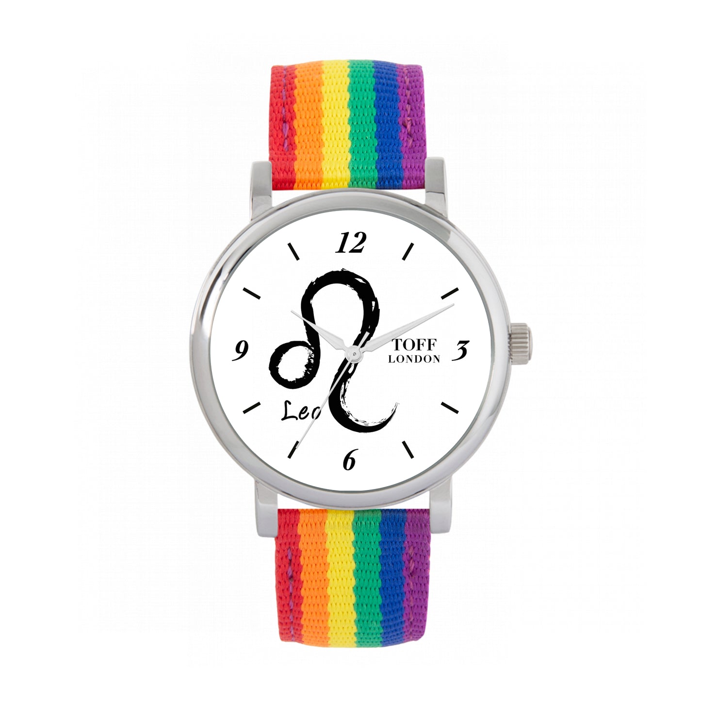 Toff London 38mm Leo Watch - Silver Case & Rainbow Nylon Strap