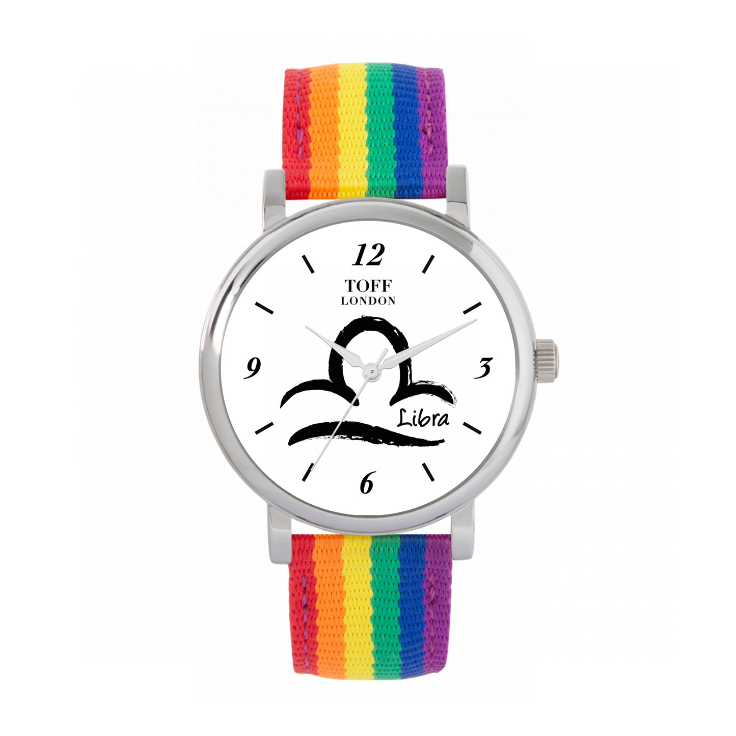 Toff London 38mm Libra Watch - Silver Case & Rainbow Nylon Strap