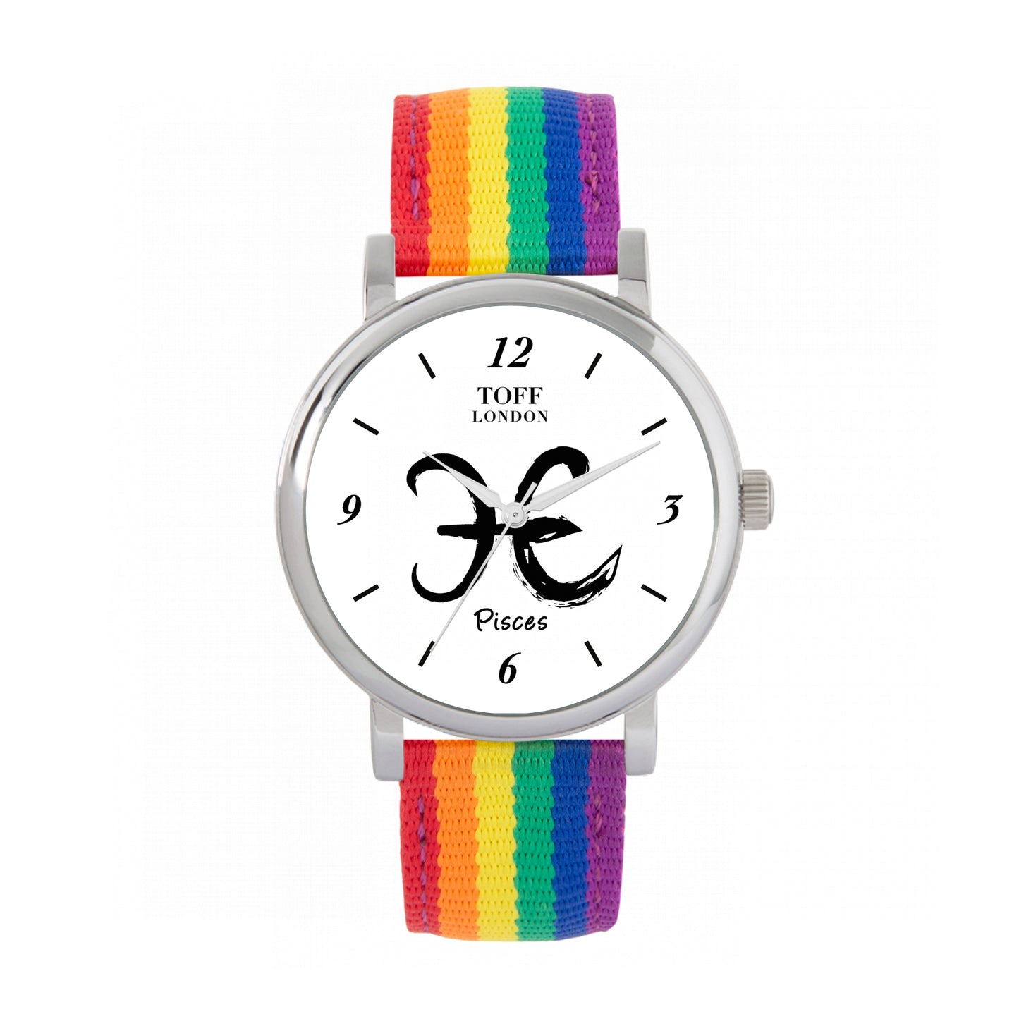 Toff London 38mm Pisces Watch - Silver Case & Rainbow Nylon Strap