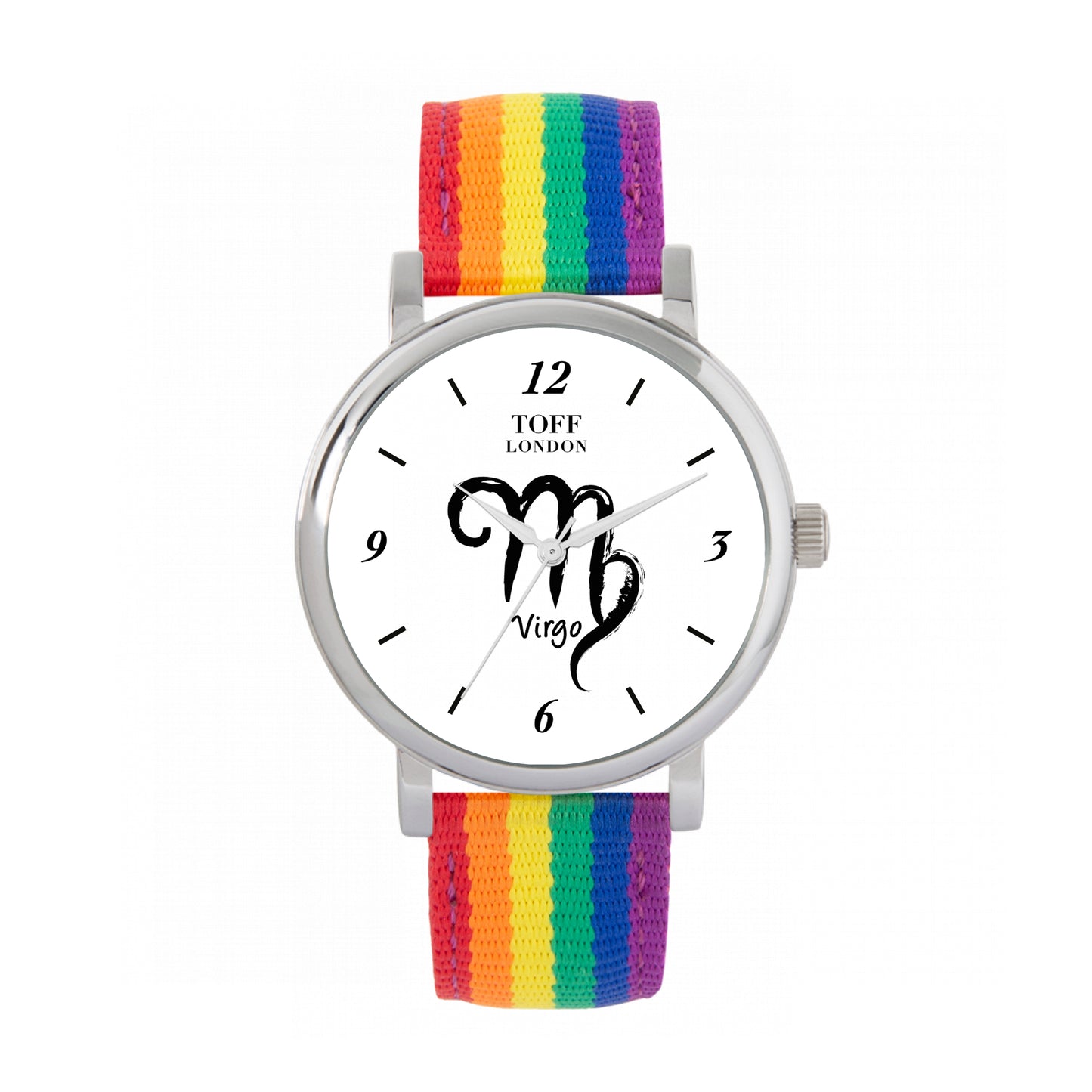 Toff London 38mm Virgo Watch - Silver Case & Rainbow Nylon Strap