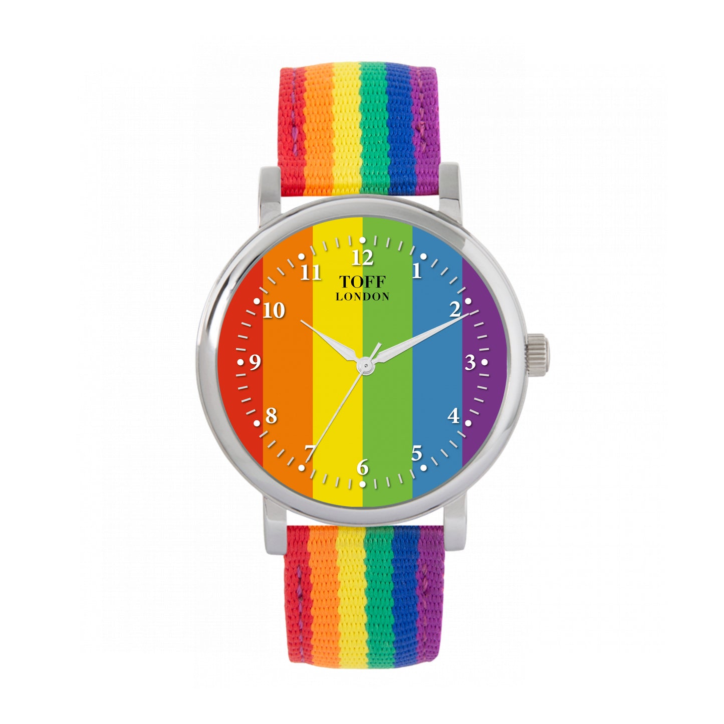 Toff London 38mm Pride Vertical Batons Watch - Silver Case & Rainbow Strap