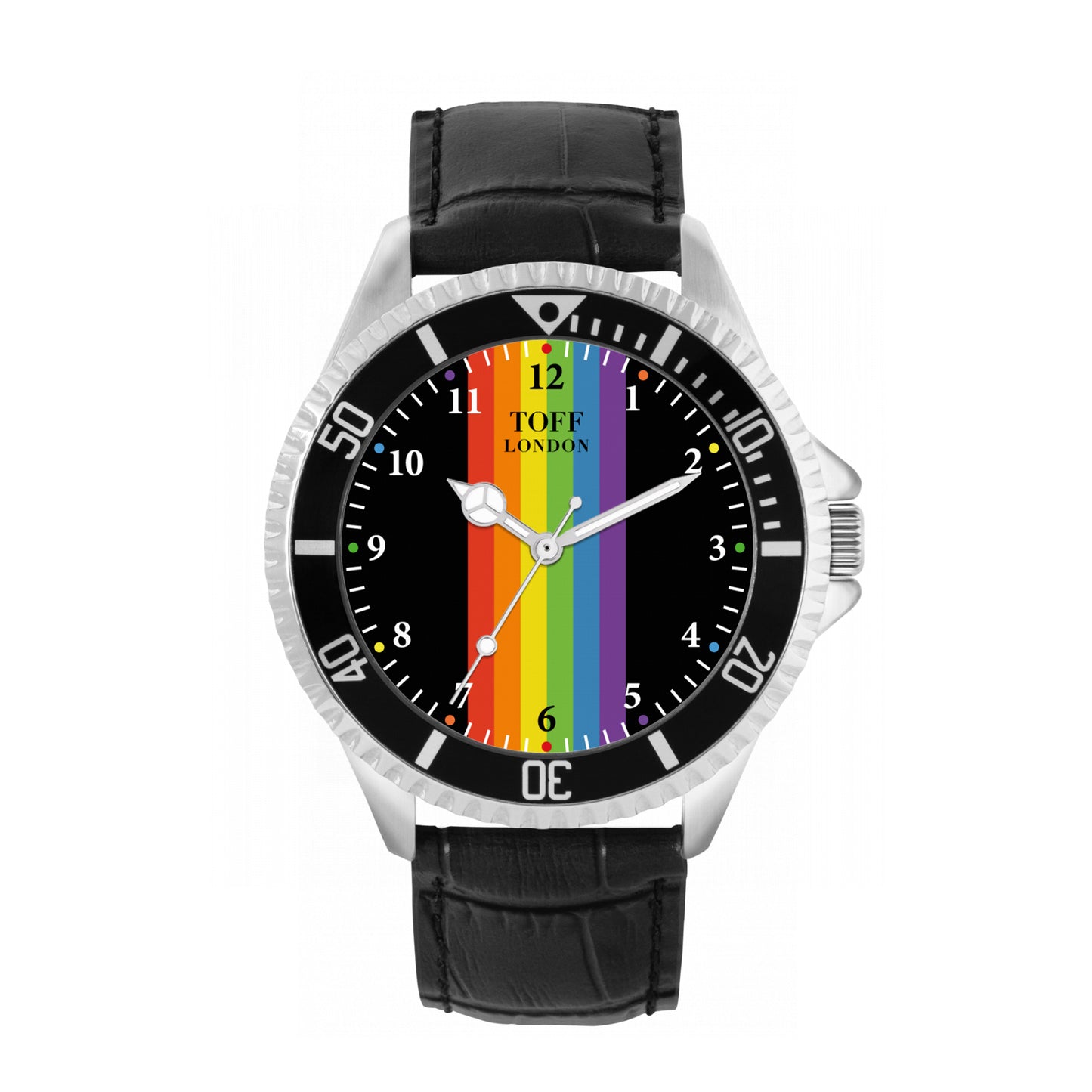 Toff London 42mm Pride Linear Flag Watch - Silver Case & Black Leather Strap