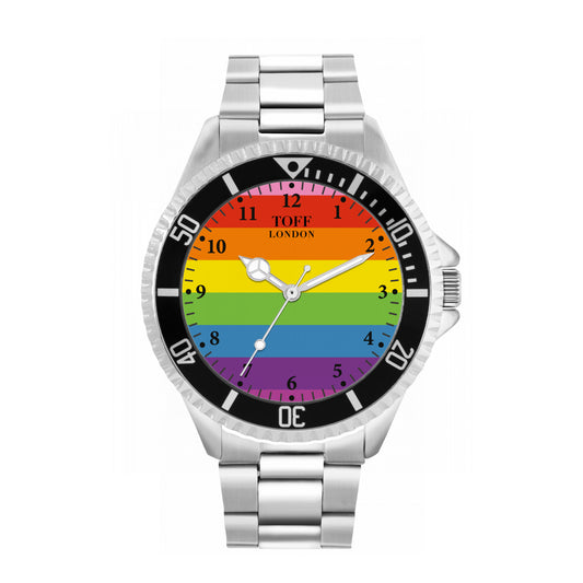 Toff London 42mm Pride Original Rainbow Pride Flag Watch - Silver Case & Stainless Steel Strap