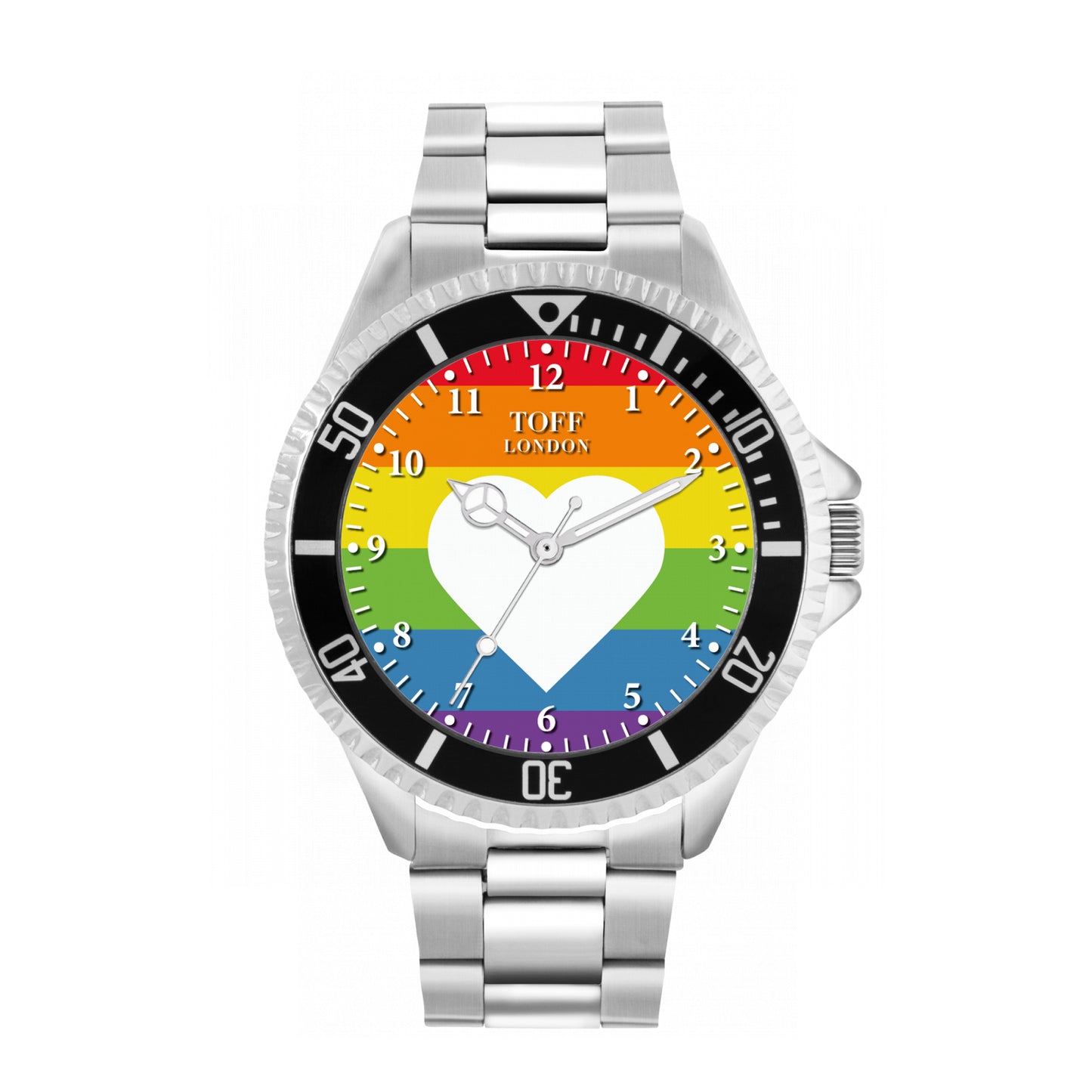 Toff London 42mm Pride Heart Watch - Silver Case & Stainless Steel Strap
