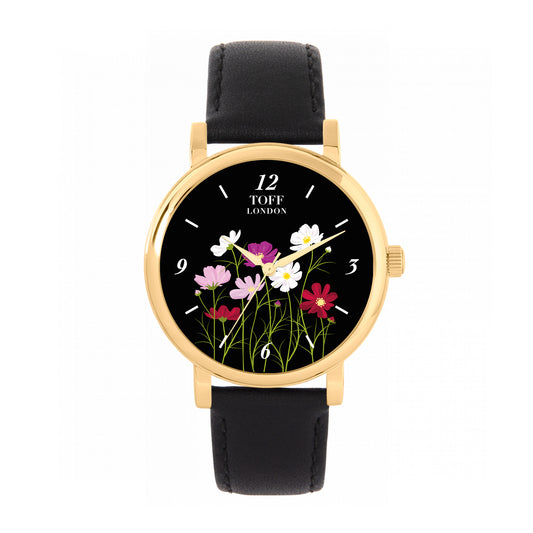 Toff London 38mm Cosmos Watch - Gold Case & Black Leather Strap