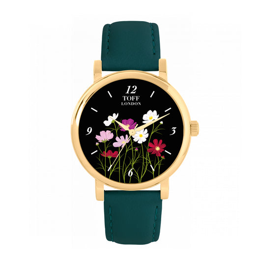 Toff London 38mm Cosmos Watch - Gold Case & Green Leather Strap
