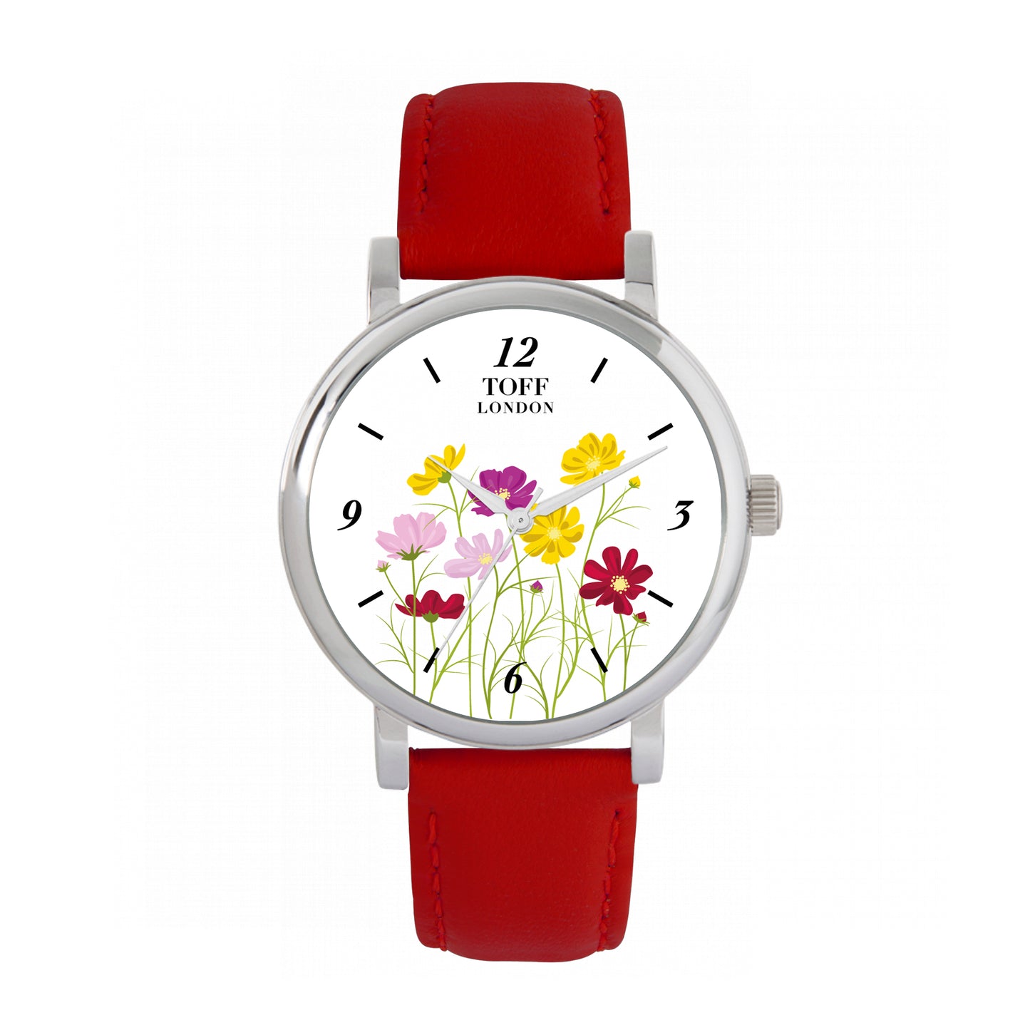 Toff London 38mm Cosmos Watch - Silver Case & Red Leather Strap