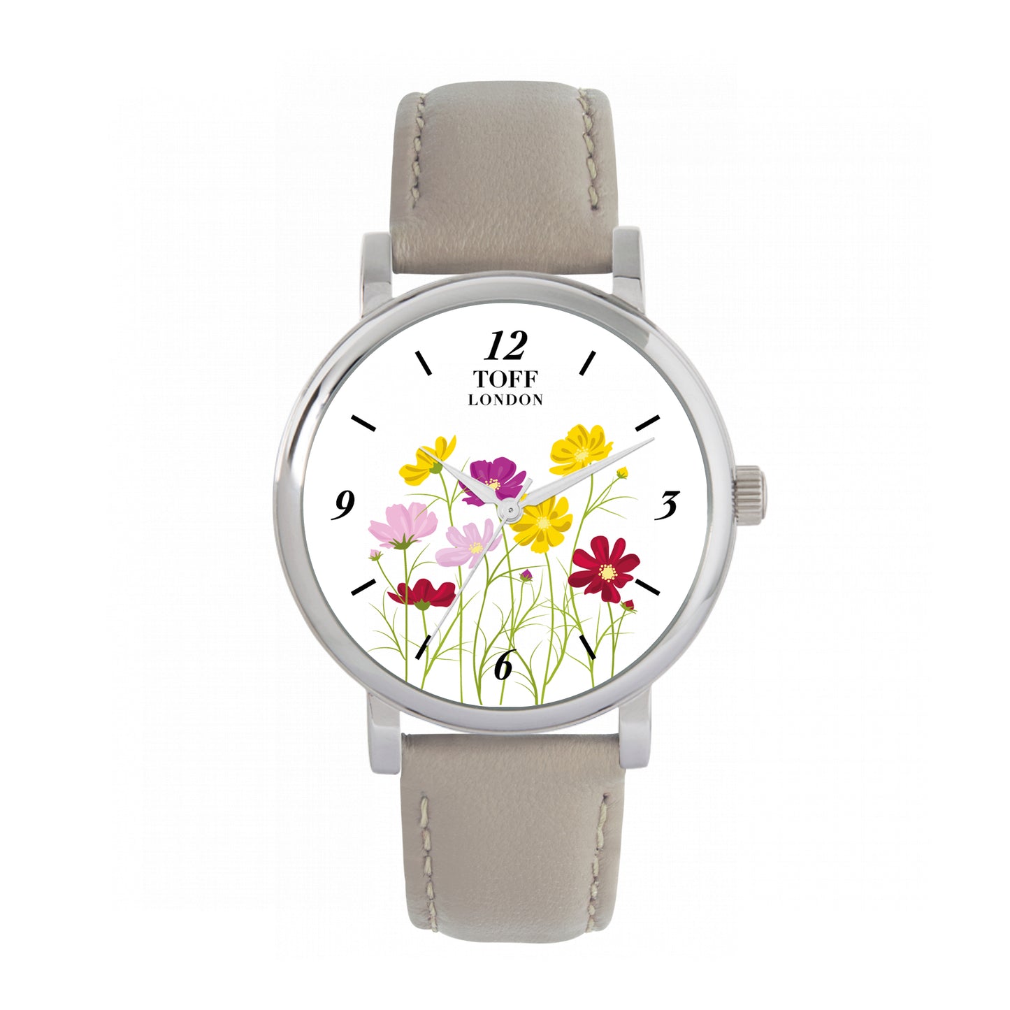 Toff London 38mm Cosmos Watch - Silver Case & Beige Leather Strap