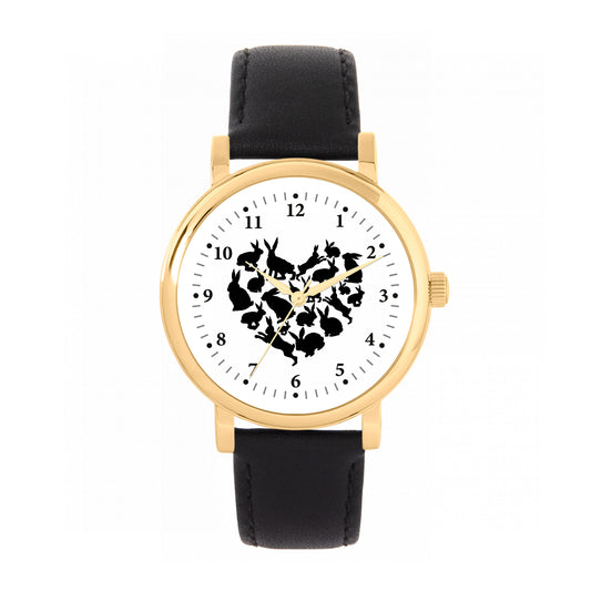 Toff London 38mm Love Rabbits Watch - Gold Case & Black Leather Strap