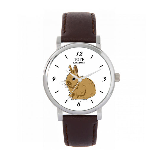 Toff London 38mm Brown Rabbit Watch - Silver Case & Brown Leather Strap