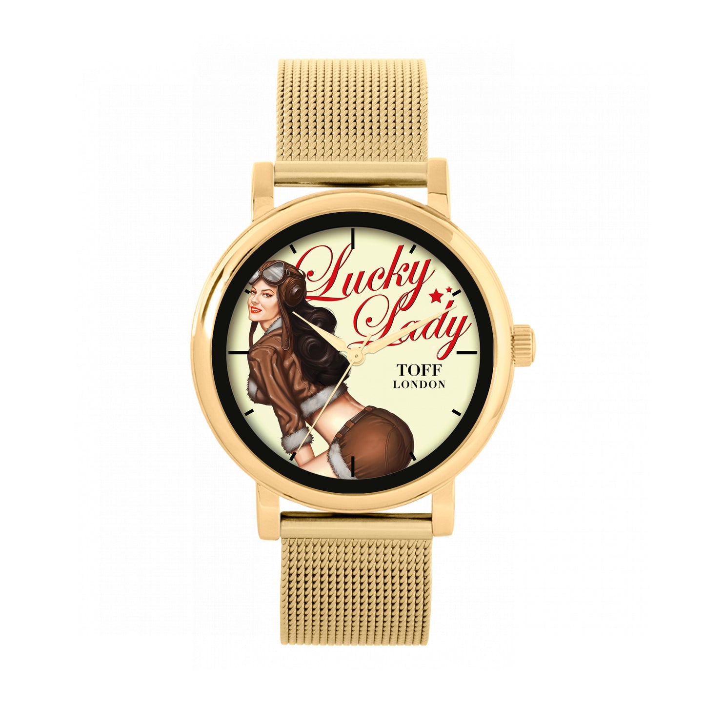 Toff London 38mm Lucky Lady Watch - Gold Case & Stainless Steel Strap