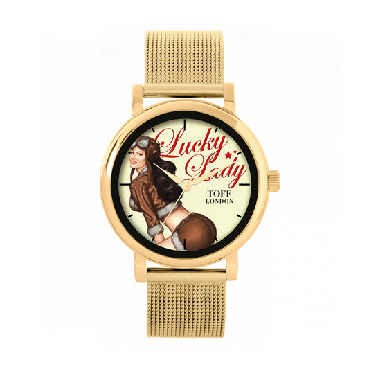 Toff London 38mm Lucky Lady Watch - Gold Case & Stainless Steel Strap