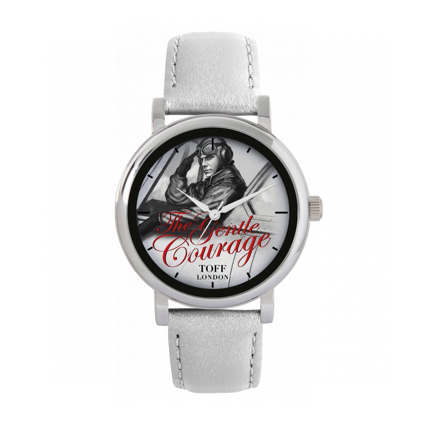 Toff London 38mm Gentle Courage Watch - Silver Case & Grey Leather Strap