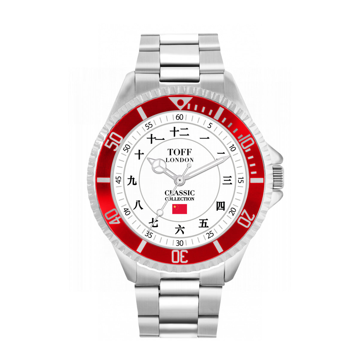 Toff London 42mm Chinese Numerals Watch - Silver Case & Stainless Steel Strap