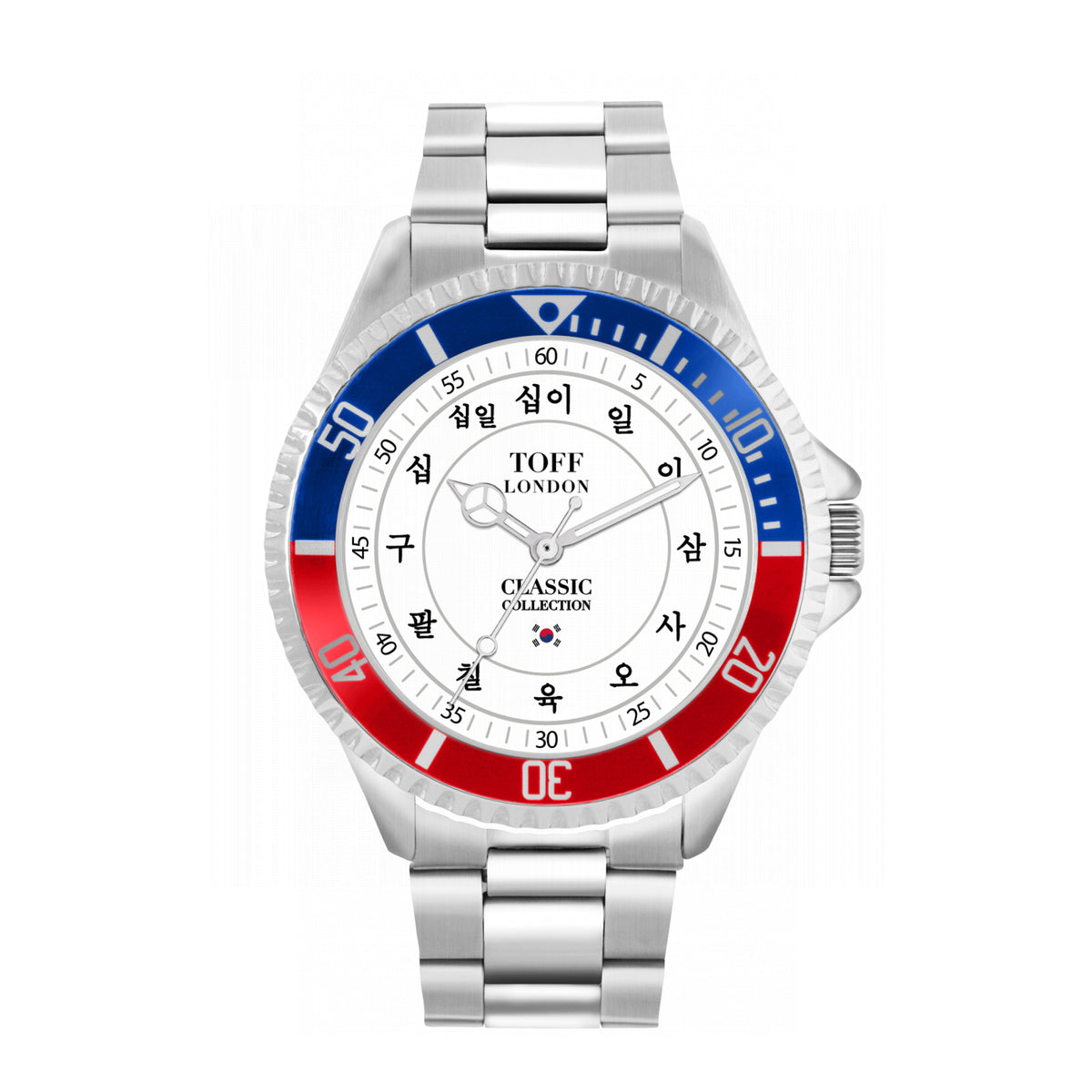 Toff London 42mm Korean Numerals Watch - Silver Case & Stainless Steel Strap