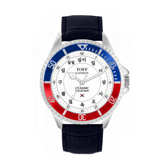 Toff London 42mm Korean Numerals Watch - Silver Case & Blue Leather Strap