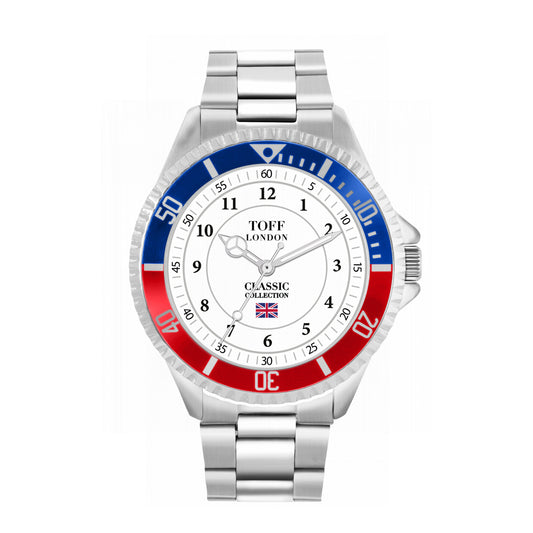 Toff London 42mm Numbers Watch - Silver Case & Stainless Steel Strap