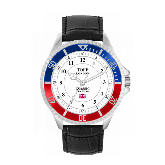 Toff London 42mm Numbers Watch - Silver Case & Black Leather Strap