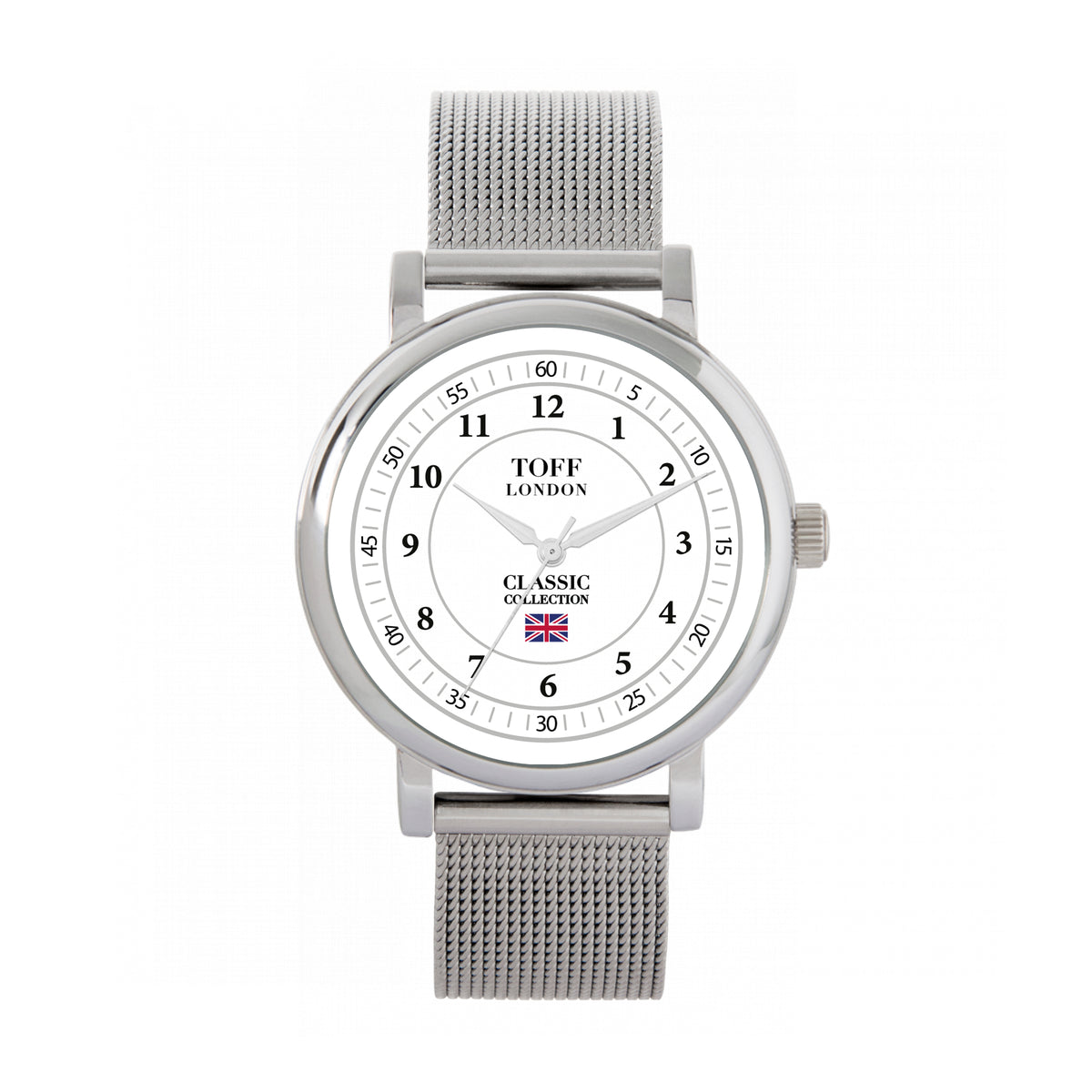 Toff London 38mm Numbers Watch - Silver Case & Stainless Steel Strap